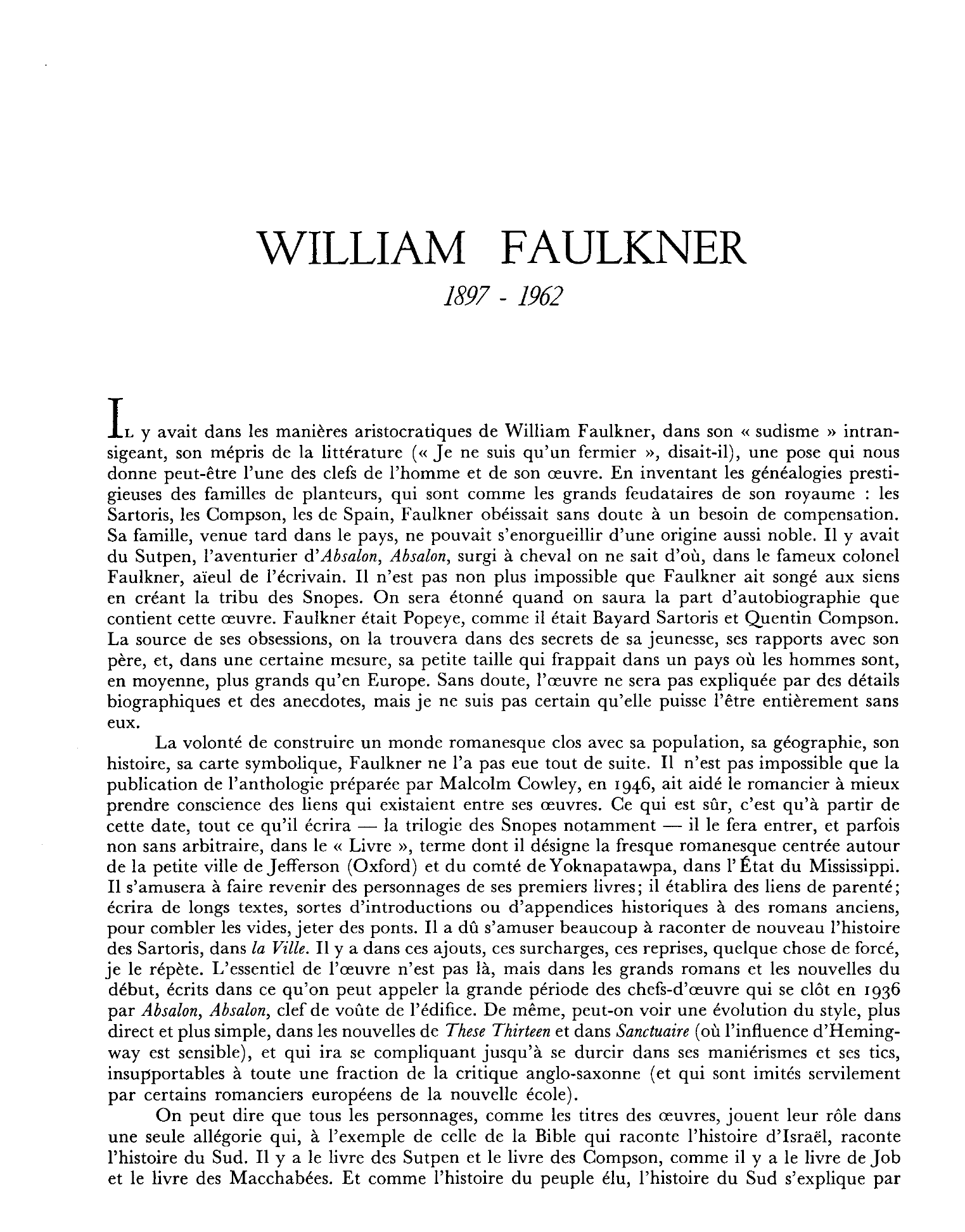 Prévisualisation du document Biographie: William FAULKNER