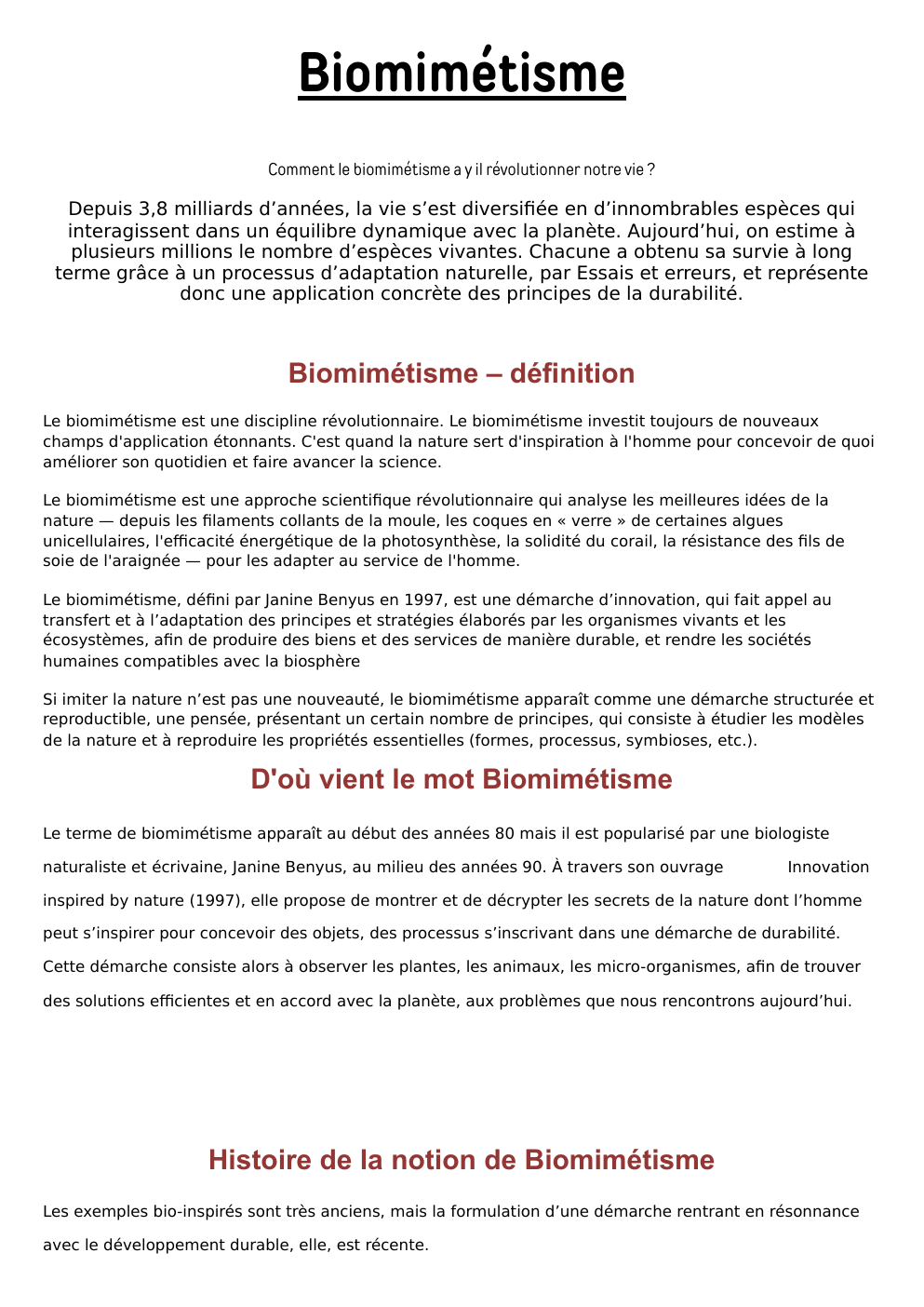 Prévisualisation du document Biomimétisme Comment le biomimétisme a y il révolutionner notre vie ?