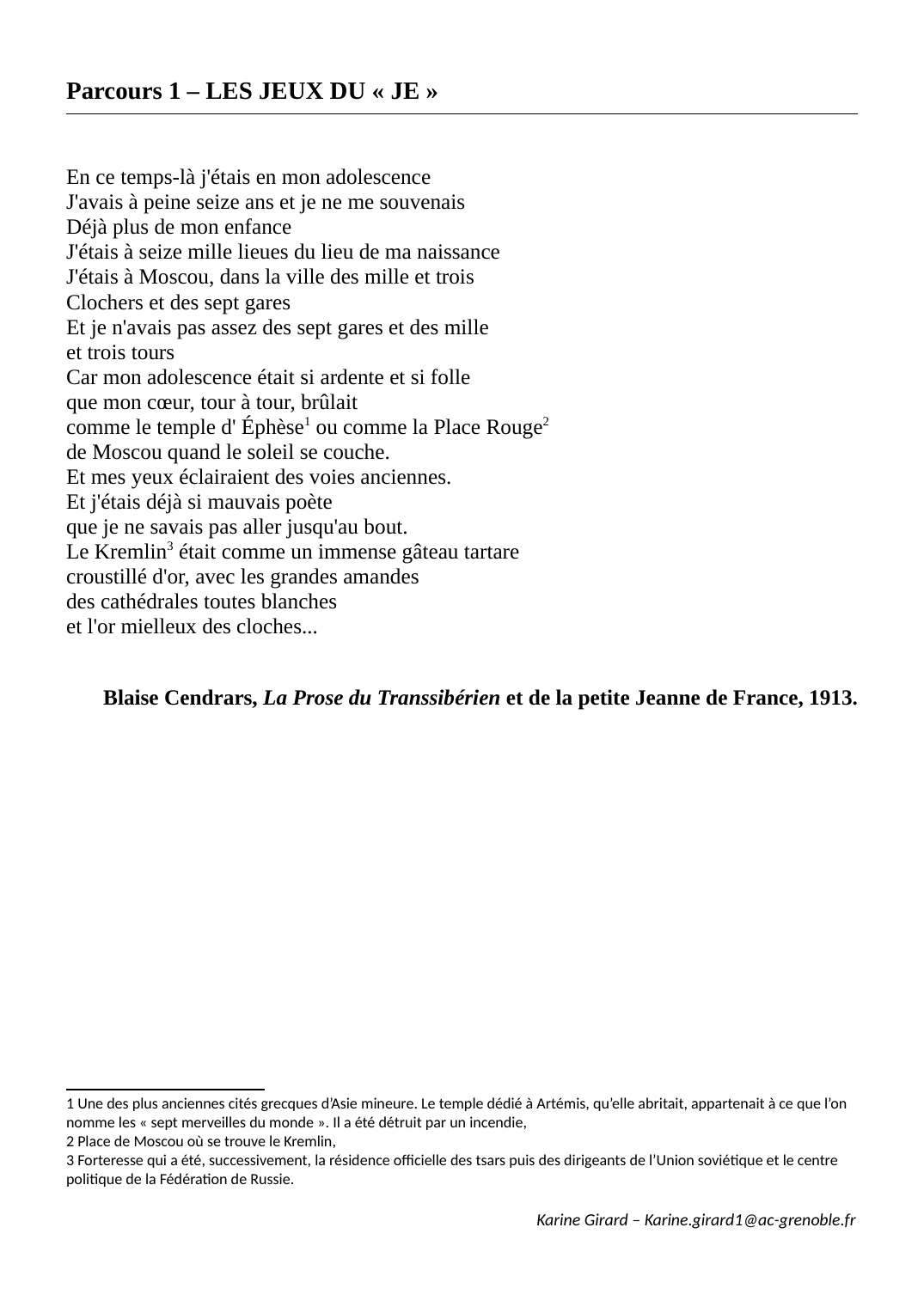 Prévisualisation du document Blaise Cendrars, La Prose du Transsibérien et de la petite Jeanne de France, 1913