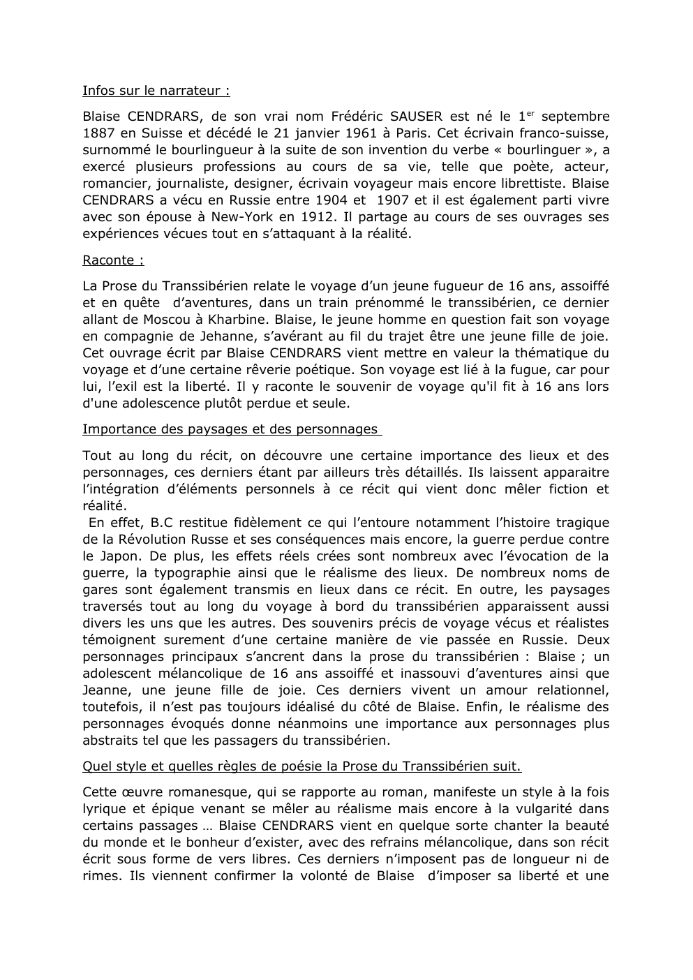 Prévisualisation du document Blaise Cendrars : Prose du Transsibérien (fiche de lecture)