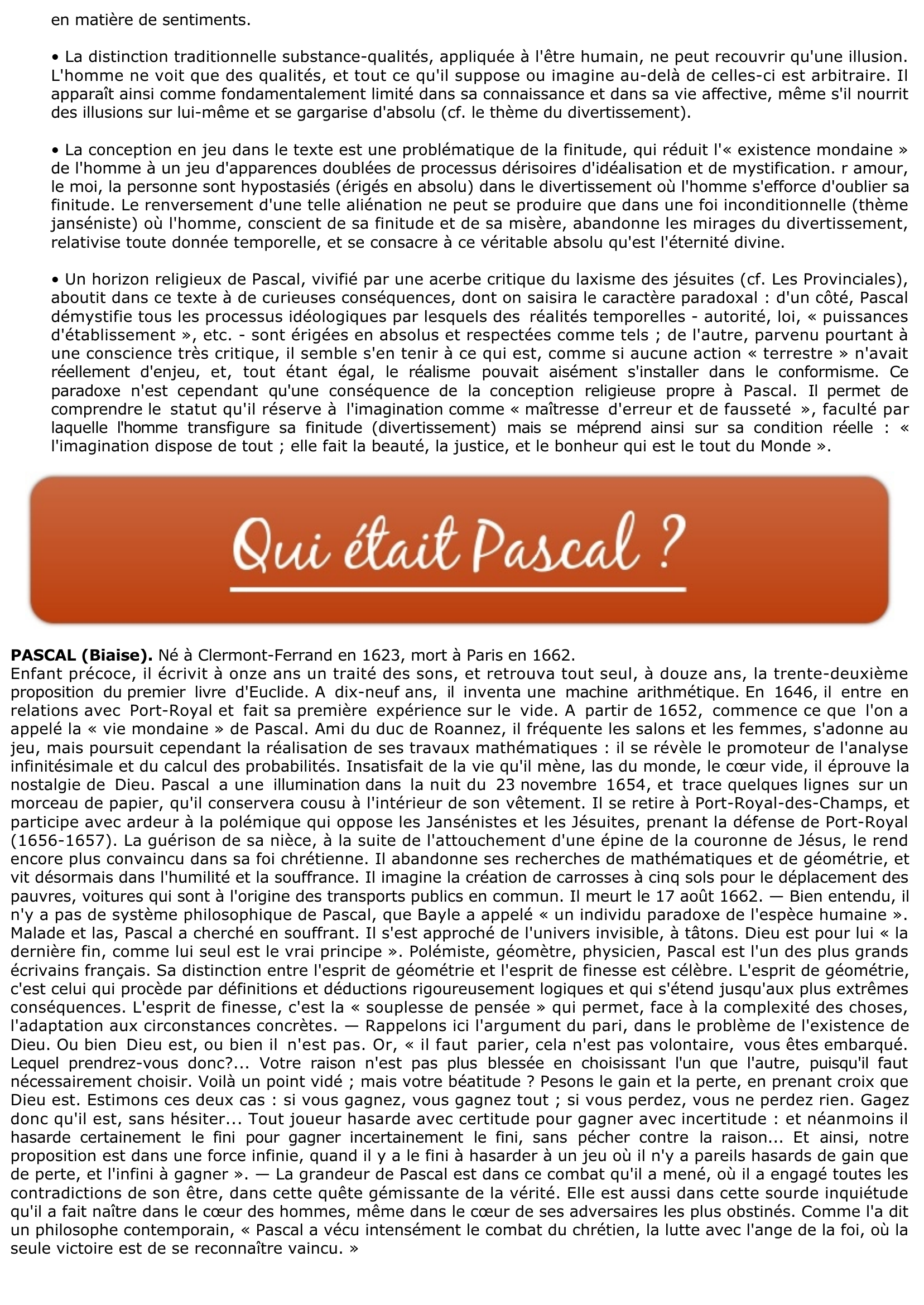 Prévisualisation du document Blaise PASCAL: De l'identité du moi ?