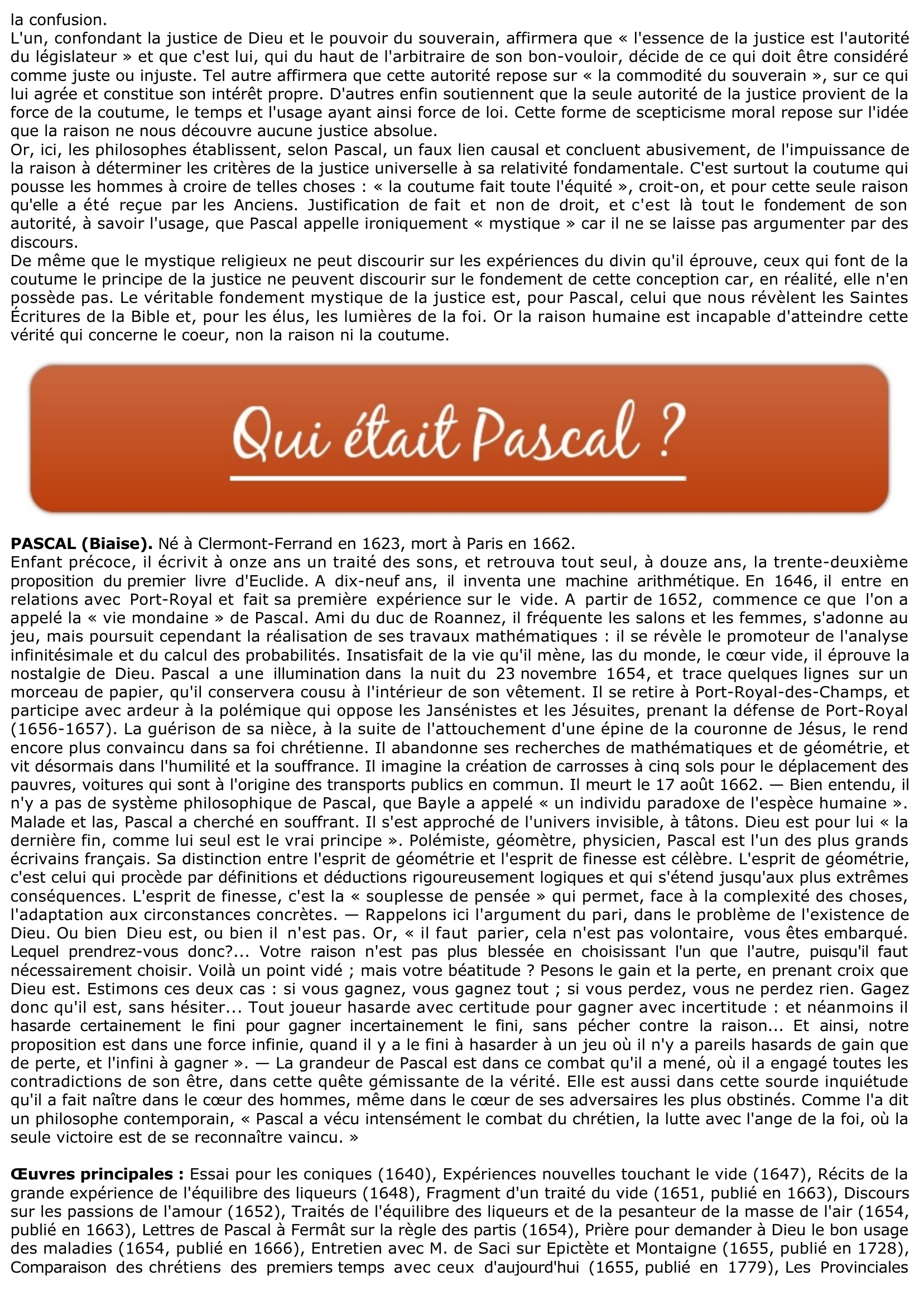 Prévisualisation du document Blaise PASCAL: La coutume fait toute l'équité.