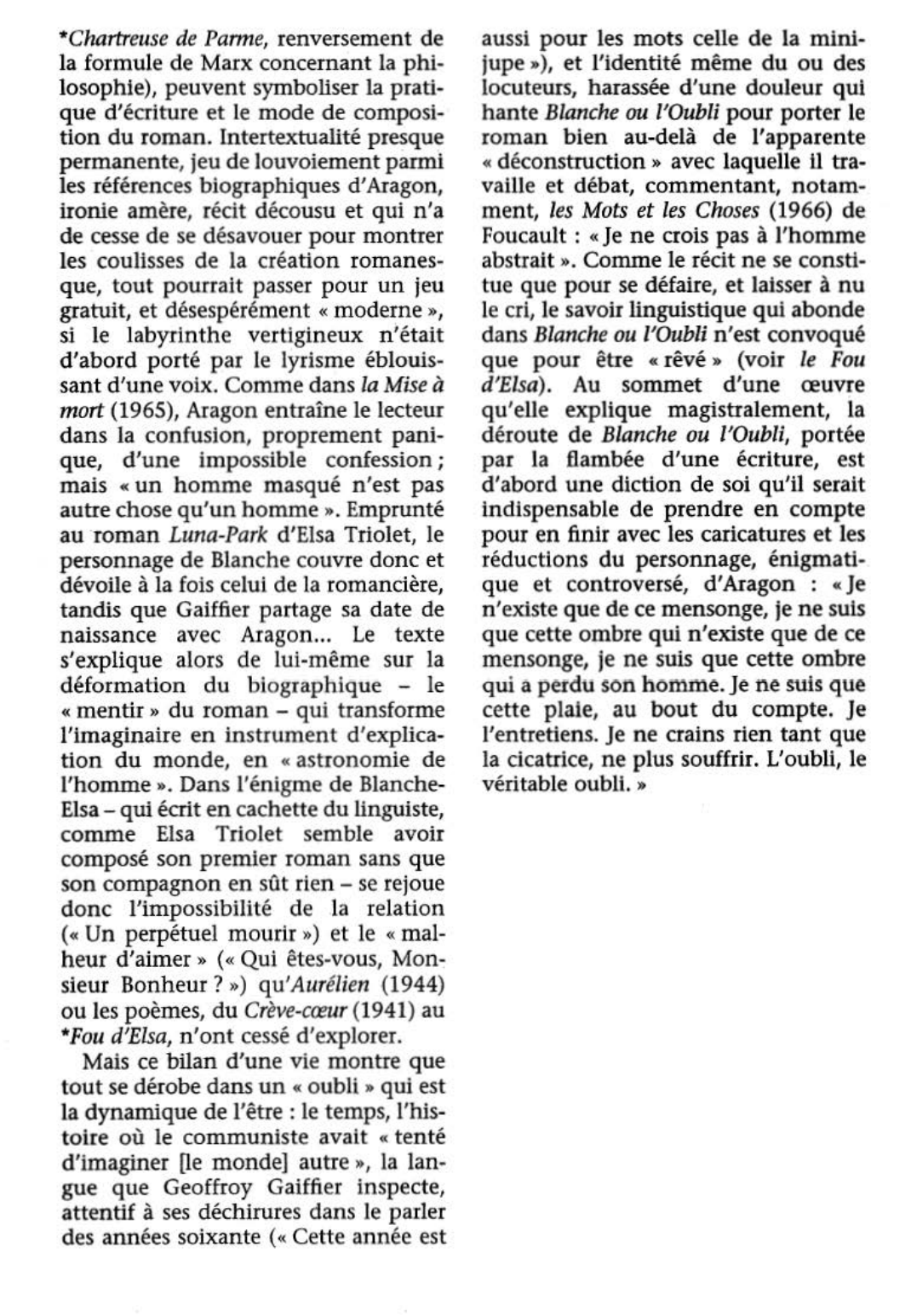 Prévisualisation du document Blanche ou L'OubLI de Louis Aragon (fiche de lecture et critique)