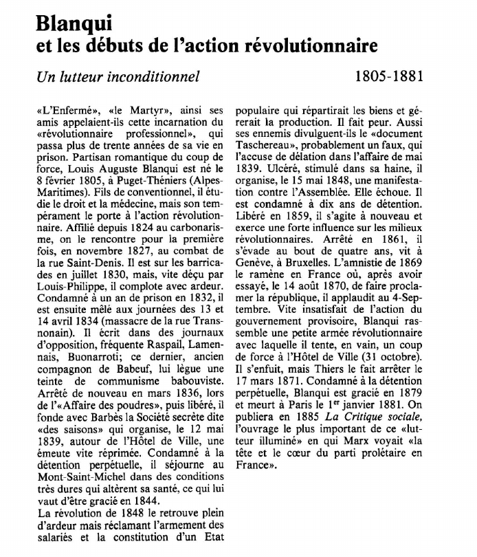 Prévisualisation du document Blanquiet les débuts de l'action révolutionnaireUn lutteur inconditionnel.