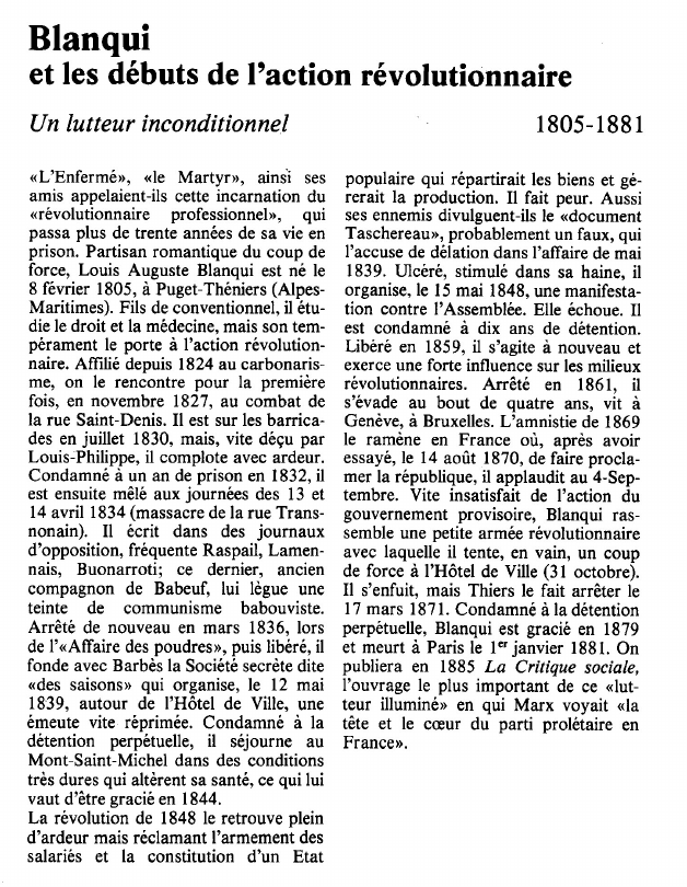 Prévisualisation du document Blanquiet les débuts de l'action révolutionnaireUn lutteur inconditionnel.