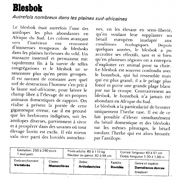 Prévisualisation du document Blesbok:Autrefois nombreux dans les plaines sud-africaines.