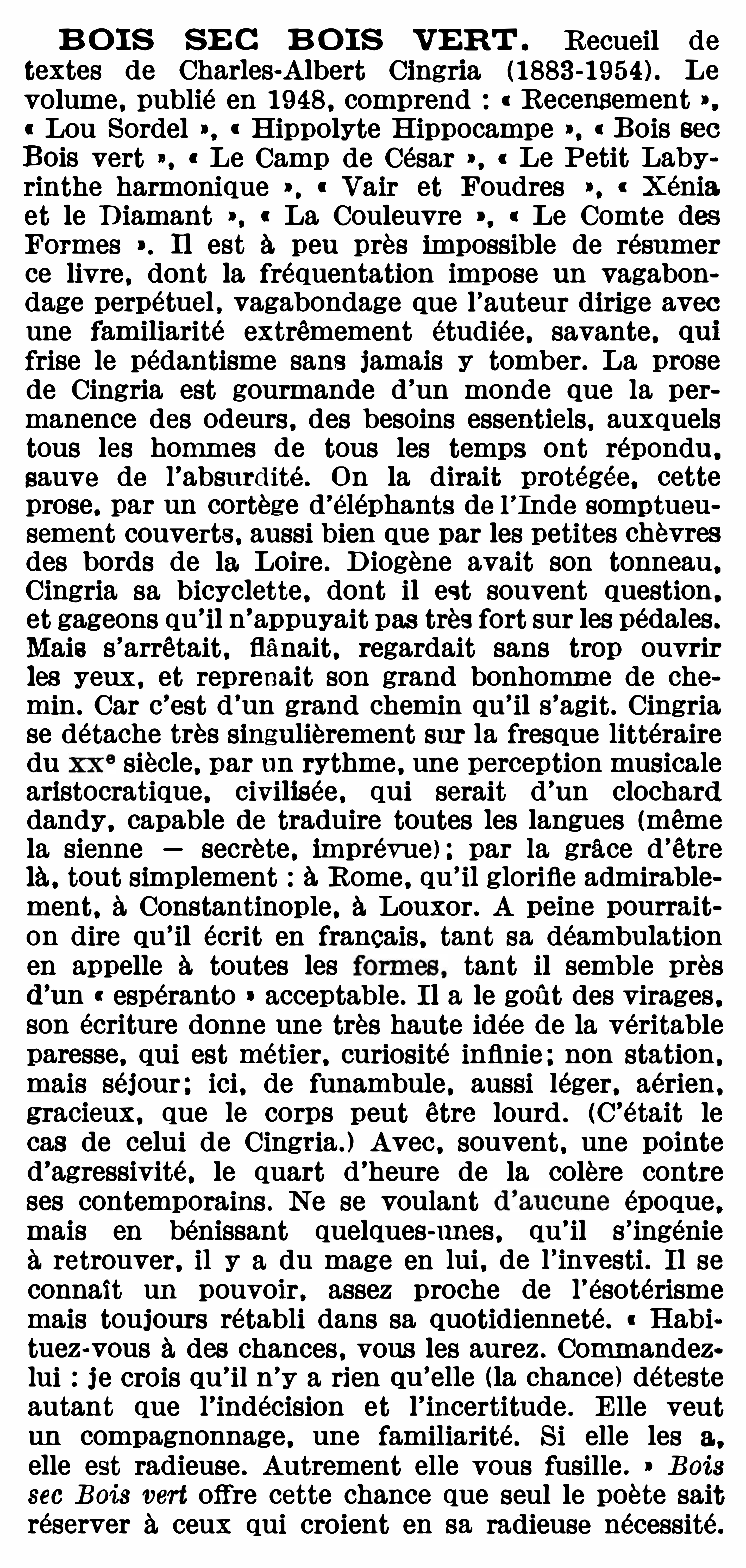 Prévisualisation du document BOIS SEC BOIS VERT    Charles-Albert Cingria - résumé de l'œuvre