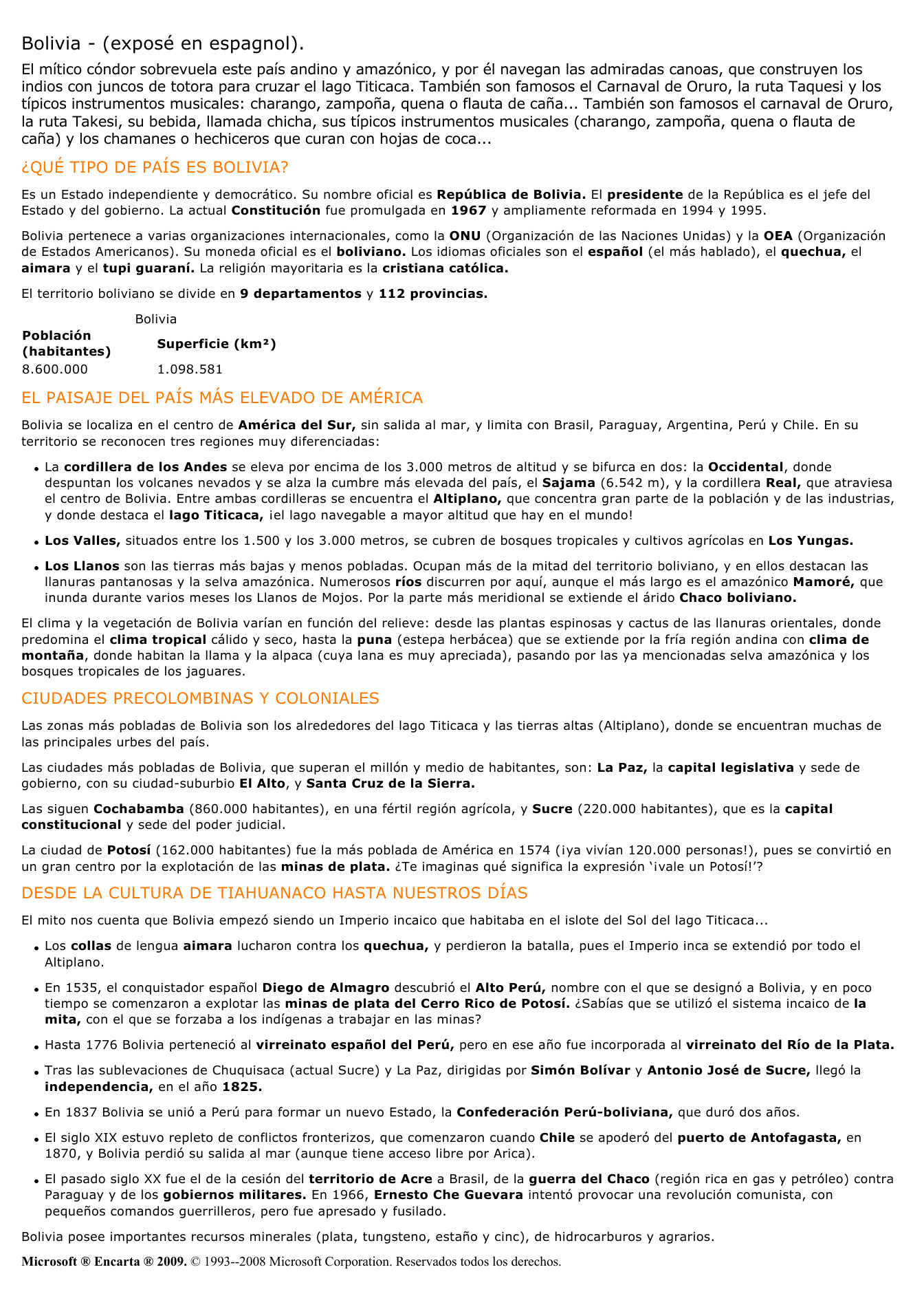 Prévisualisation du document Bolivia - (exposé en espagnol).