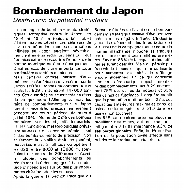 Prévisualisation du document Bombardement du Japon:Destruction du potentiel militaire.