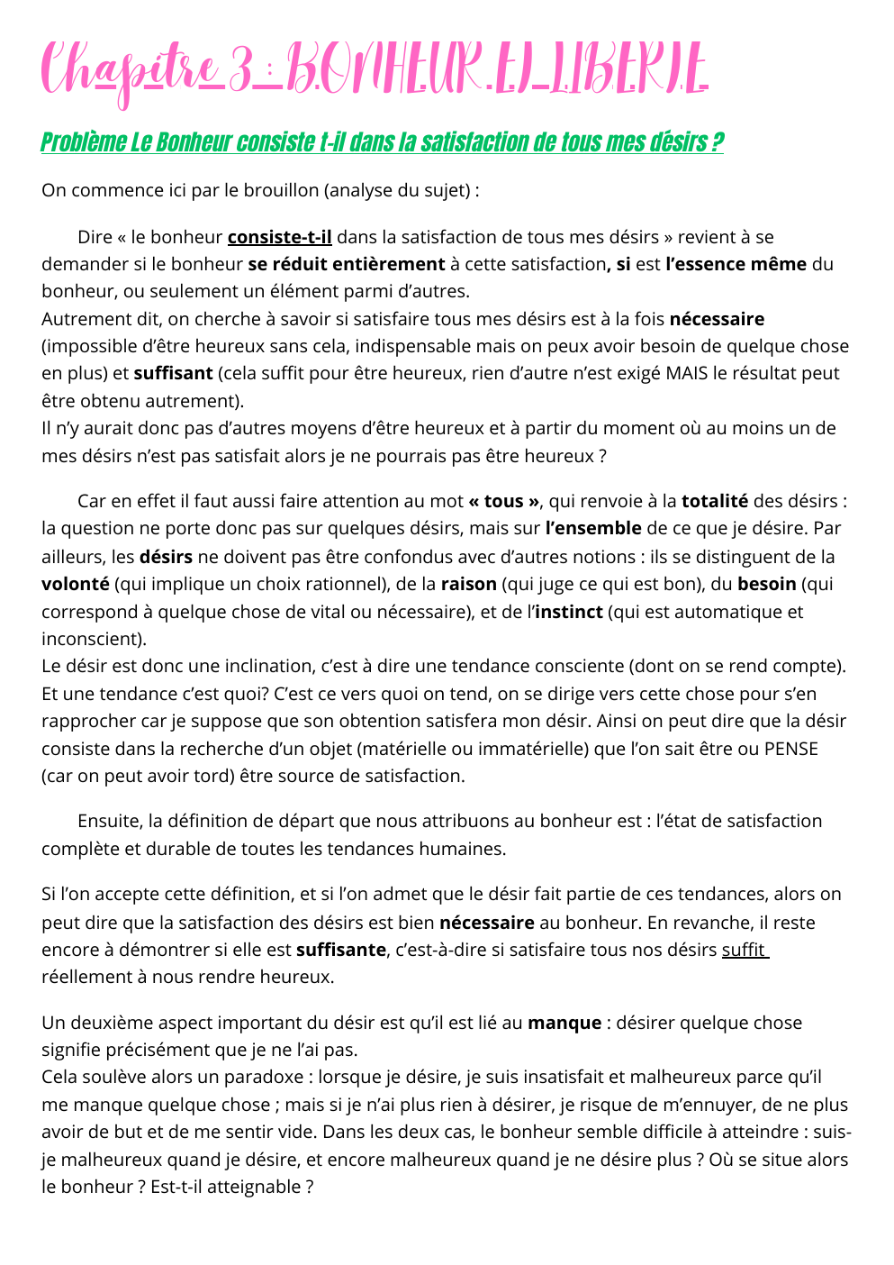 Prévisualisation du document Bonheur et Liberté : chapitre terminale