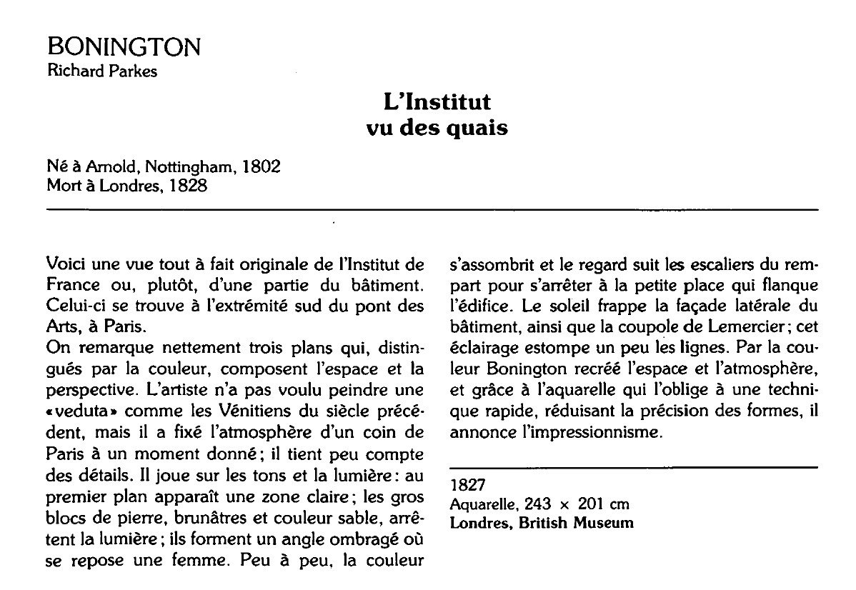 Prévisualisation du document BONINGTON Richard Parkes : L'Institut vu des quais