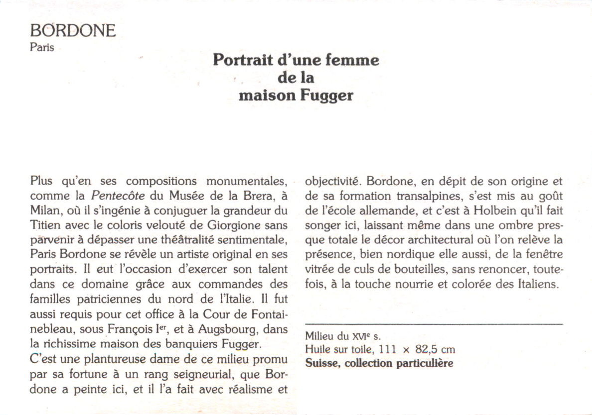 Prévisualisation du document BORDONE Paris : Portrait d'une femme dela maison Fugger