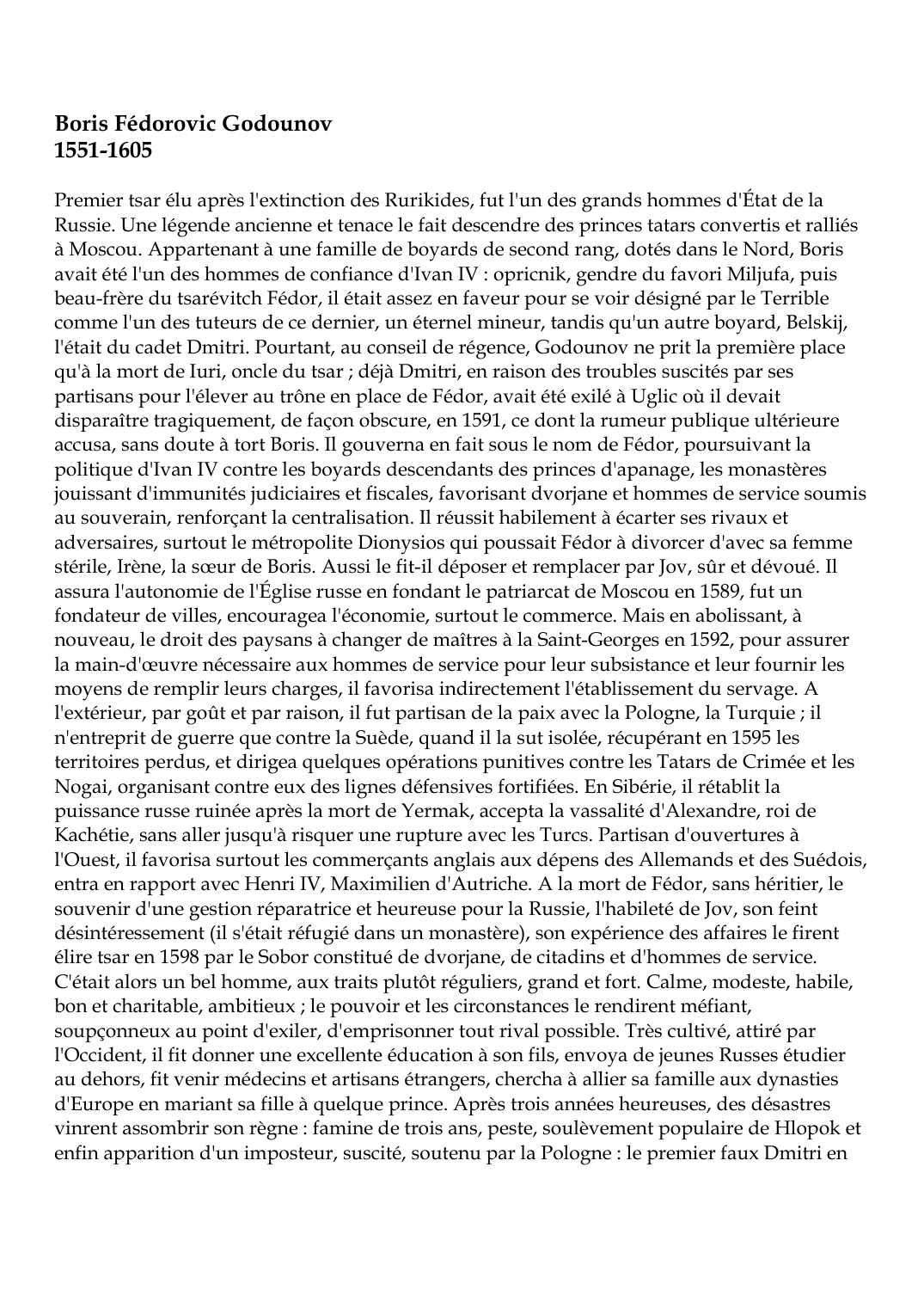 Prévisualisation du document Boris Fédorovic Godounov (1551-1605)