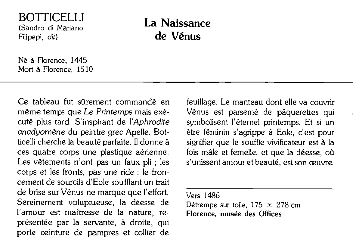 Prévisualisation du document BOTTICELLI (Sandra di Mariano Filipepi, dit) : La Naissance de Vénus