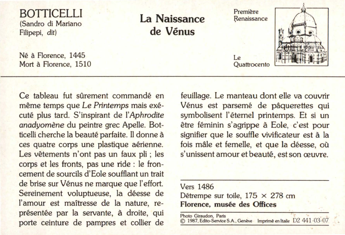 Prévisualisation du document BOTTICELLI (Sandro di Mariano Filipepi, dit) : La Naissance de Vénus
