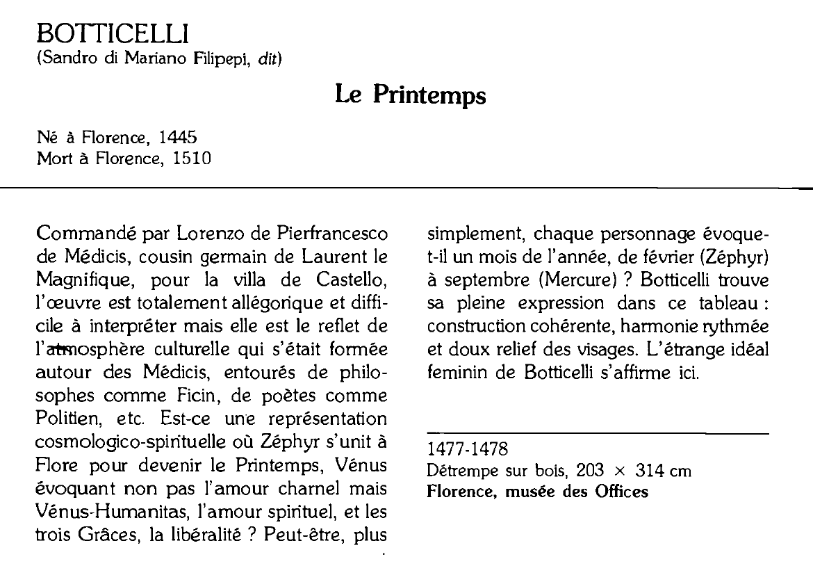 Prévisualisation du document BOTTICELLI (Sandro di Mariano Filipepi, dit) : Le Printemps