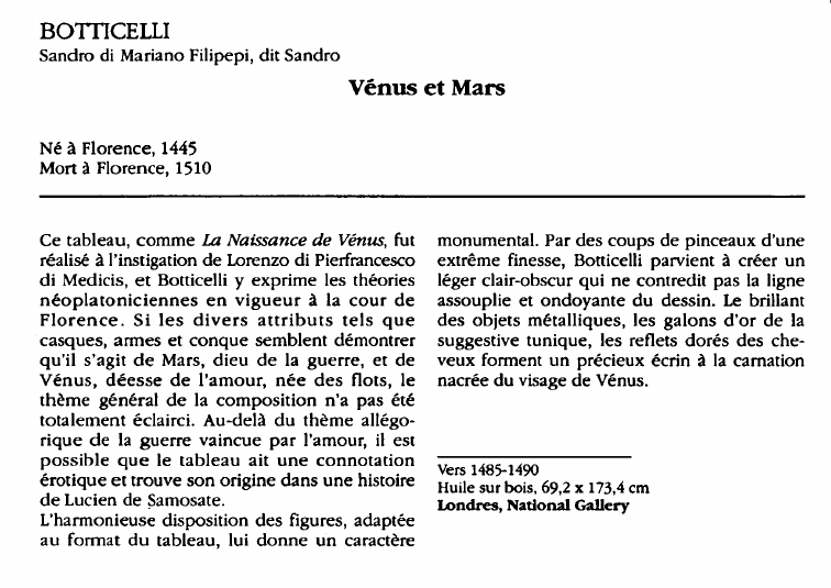 Prévisualisation du document BOTTICELLISandro di Mariano Filipepi, dit Sandro:Vénus et Mars  (analyse du tableau).