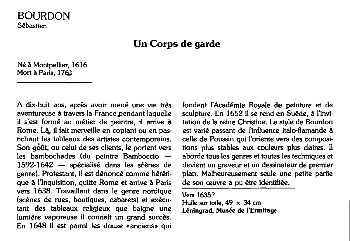 Prévisualisation du document BOURDON Sébastien : Un Corps de garde