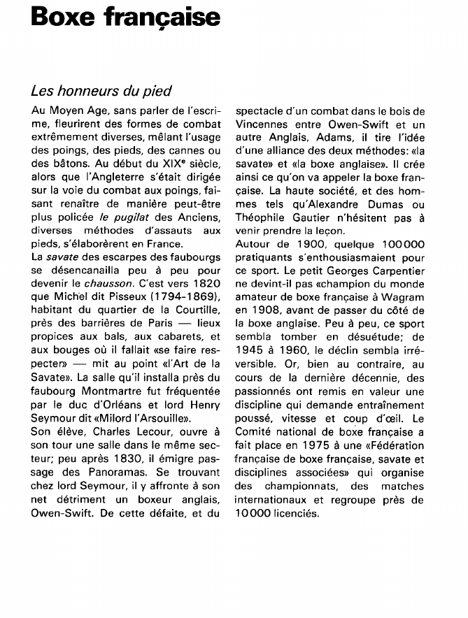 Prévisualisation du document Boxe française:Les honneurs du pied (sport).