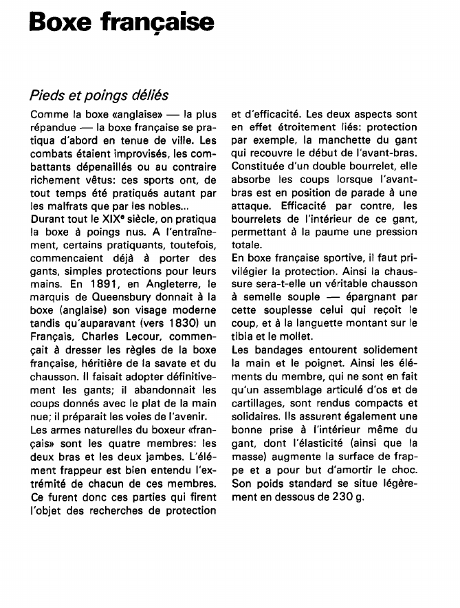 Prévisualisation du document Boxe française:Pieds et poings déliés (sport).