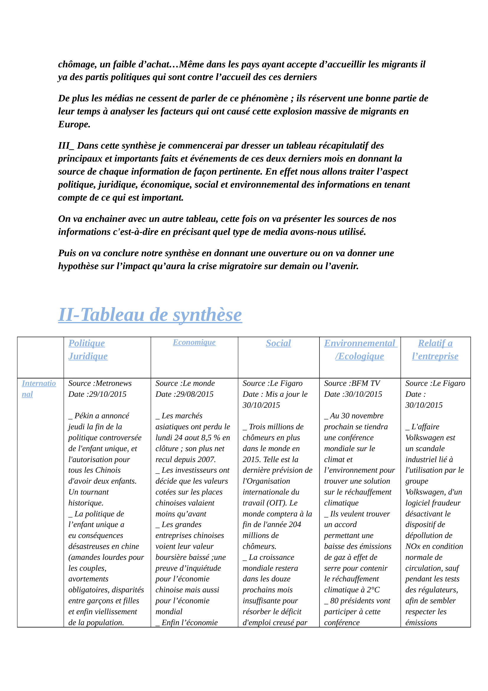 Prévisualisation du document Synthèse d’actualité 
 
I-Introduction : 
 
  I