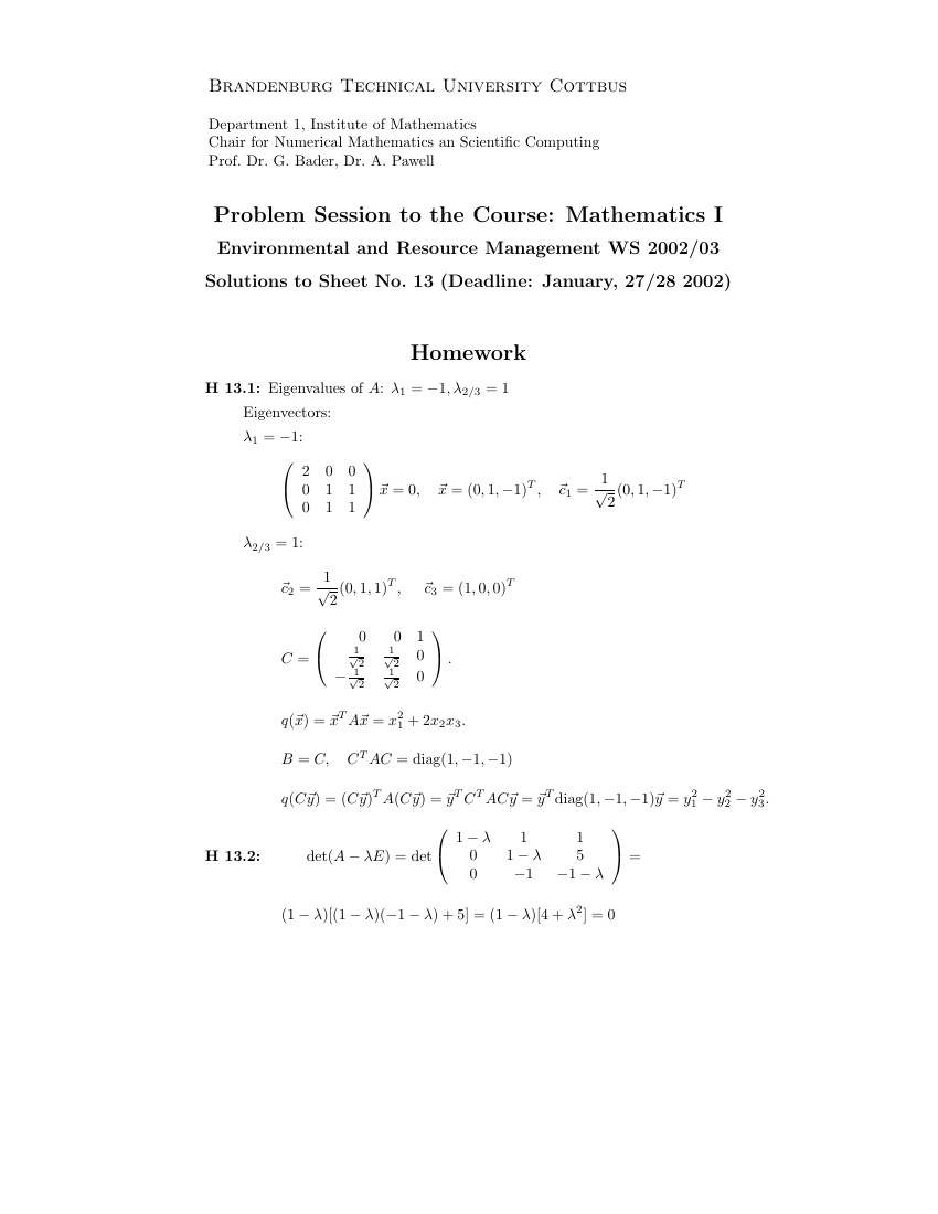 Prévisualisation du document Brandenburg Technical University CottbusDepartment 1, Institute of MathematicsChair for Numerical Mathematics an Scientific ComputingProf.