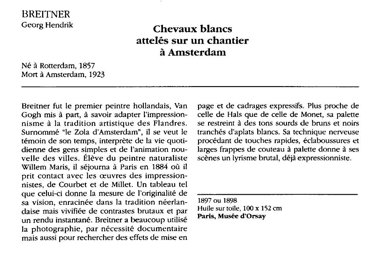 Prévisualisation du document BREITNER Georg Hendrik : Chevaux blancs attelés sur un chantier à Amsterdam