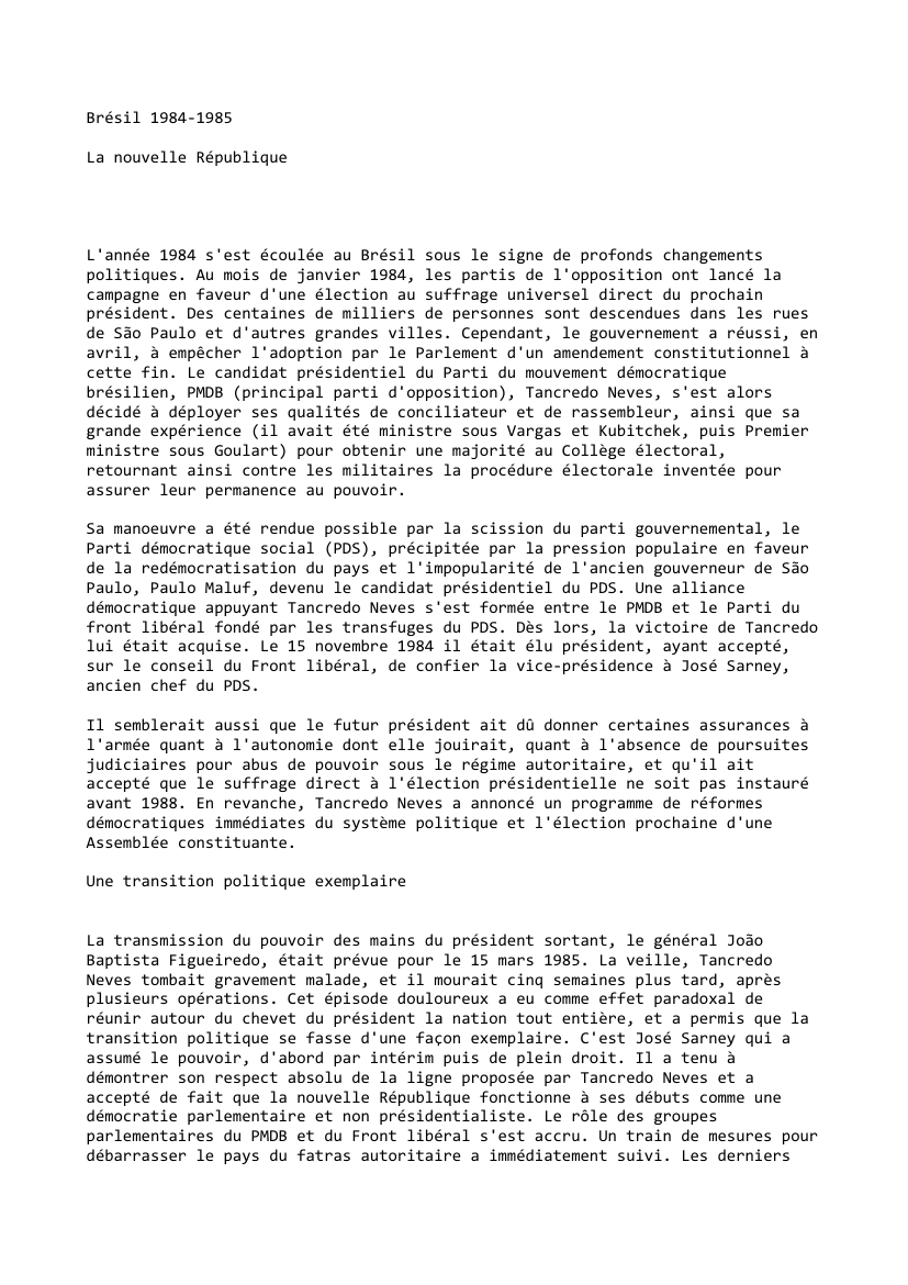 Prévisualisation du document Brésil 1984-1985  

La nouvelle République