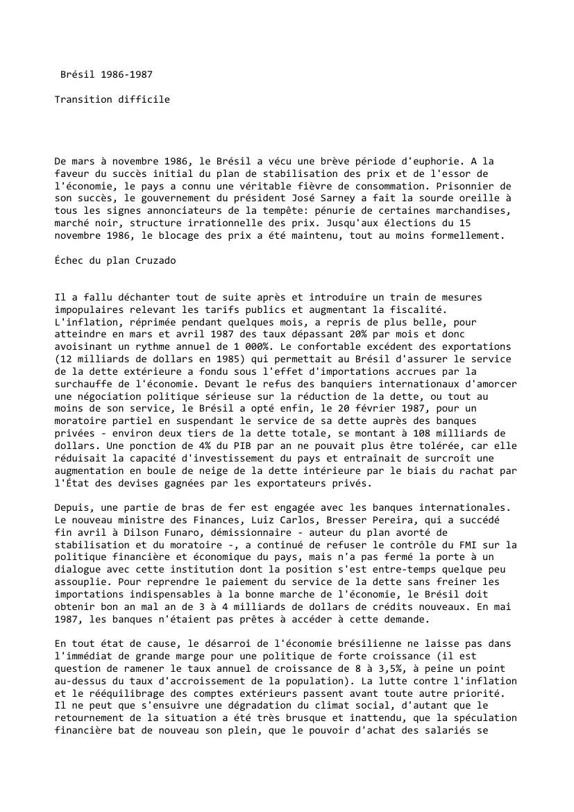 Prévisualisation du document Brésil (1986-1987) : Transition difficile