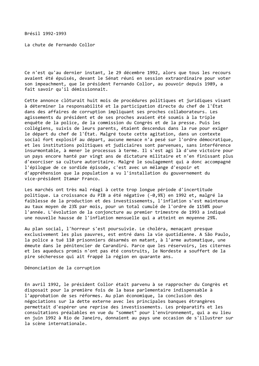 Prévisualisation du document Brésil (1992-1993): La chute de Fernando Collor