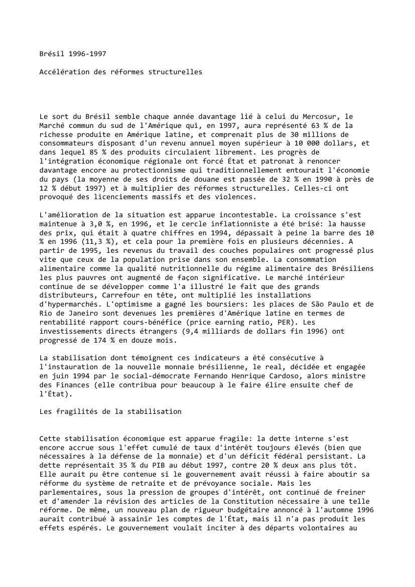 Prévisualisation du document Brésil (1996-1997): Accélération des réformes structurelles