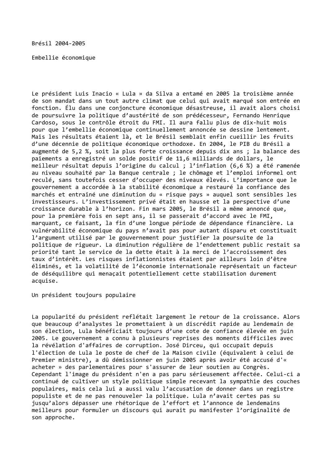 Prévisualisation du document Brésil (2004-2005): Embellie économique