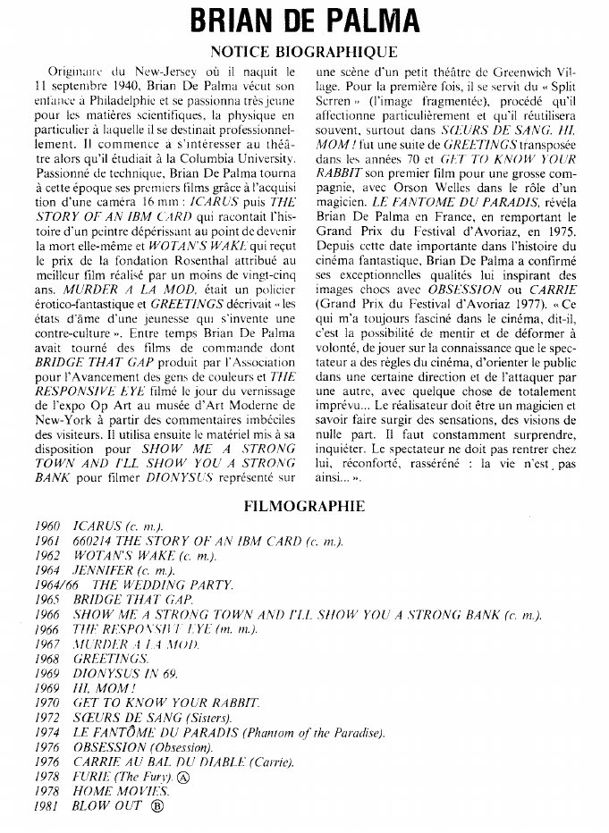 Prévisualisation du document BRIAN DE PALMA