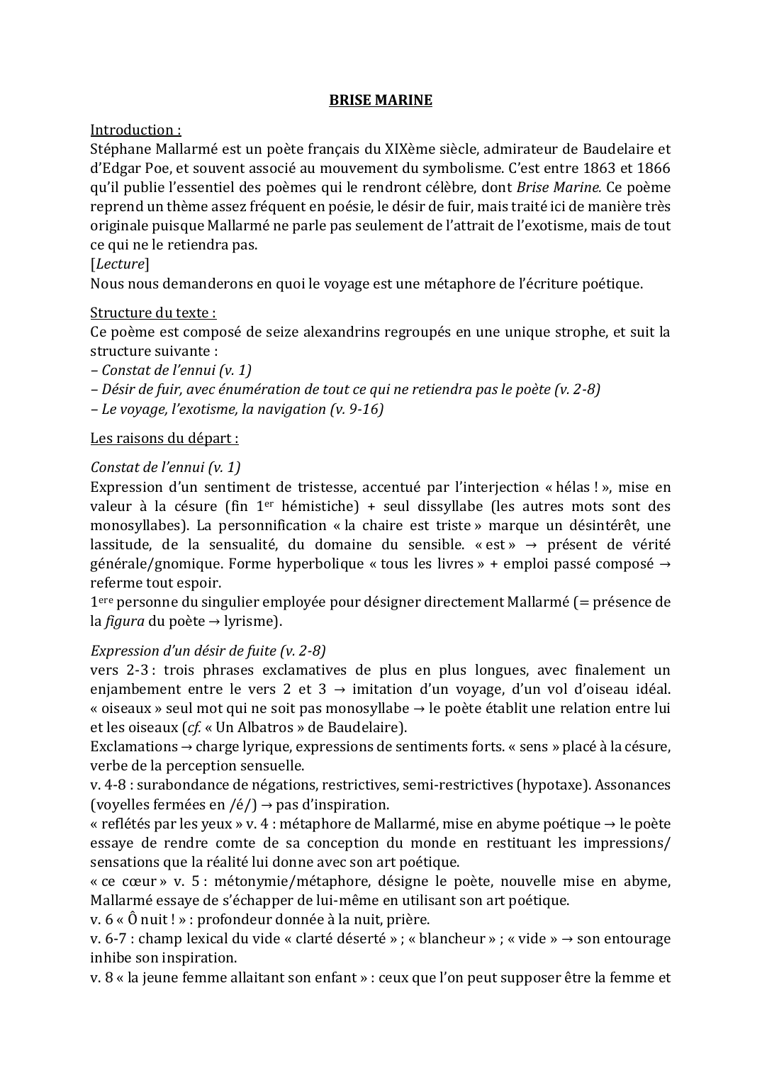 Prévisualisation du document Brise Marine - Stéphane Mallarmé - Explication linéaire