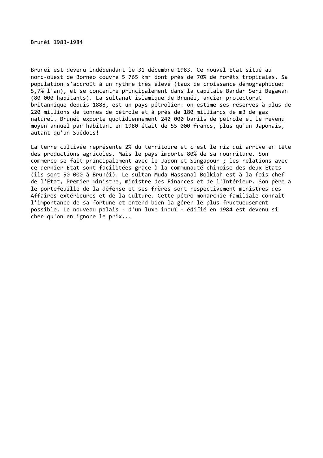 Prévisualisation du document Brunéi (1983-1984)