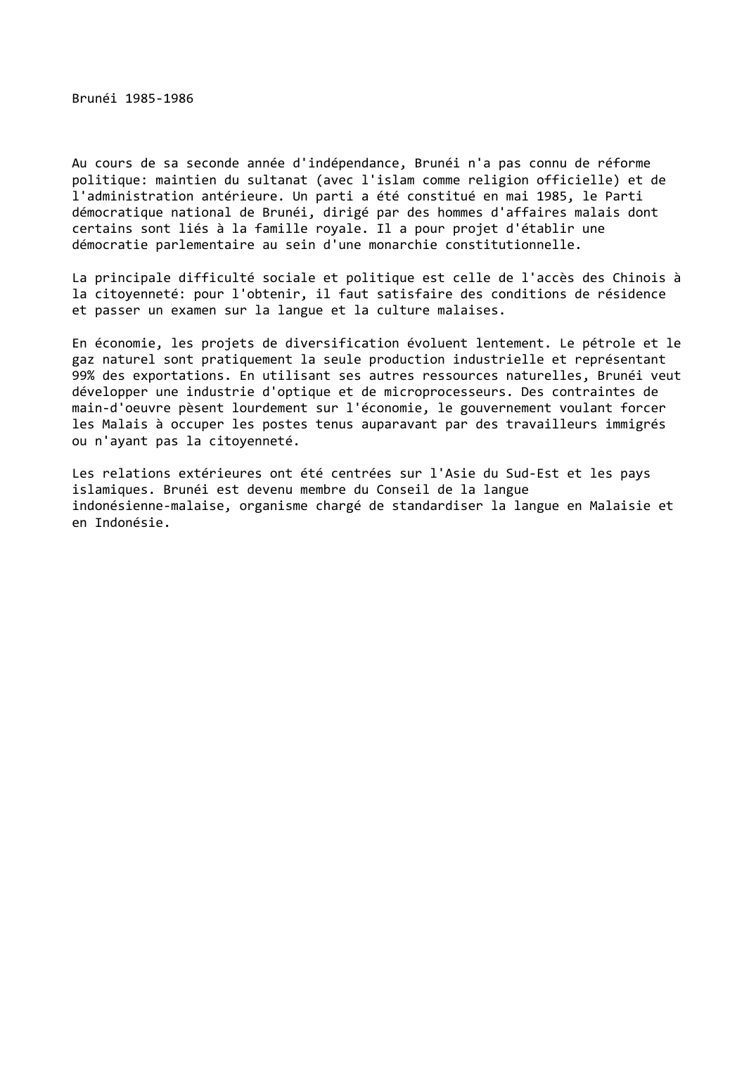 Prévisualisation du document Brunéi (1985-1986)