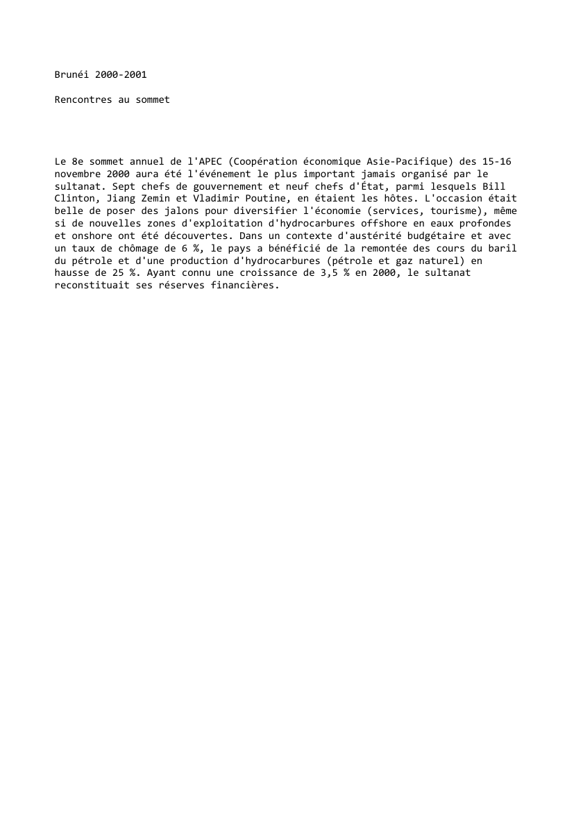 Prévisualisation du document Brunéi (2000-2001) : Rencontres au sommet