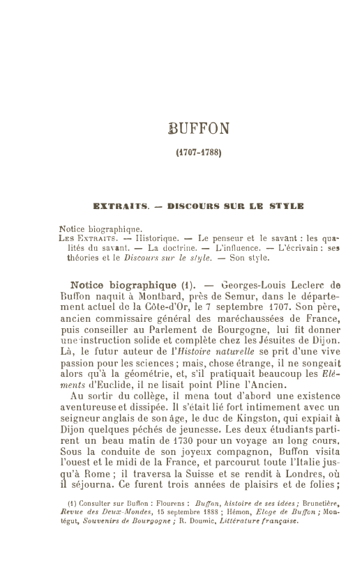 Prévisualisation du document BUFFON (1707-1788) EXTRAITS. - DISCOURS SUR LB STYLE