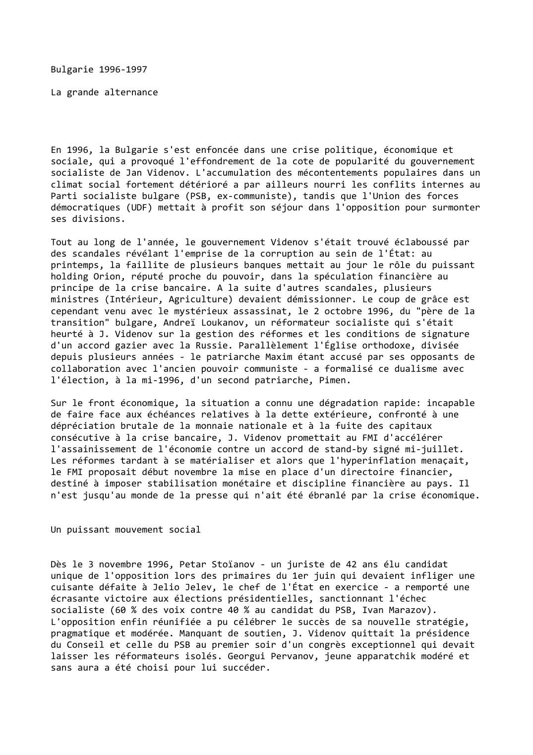 Prévisualisation du document Bulgarie (1996-1997)  : La grande alternance
