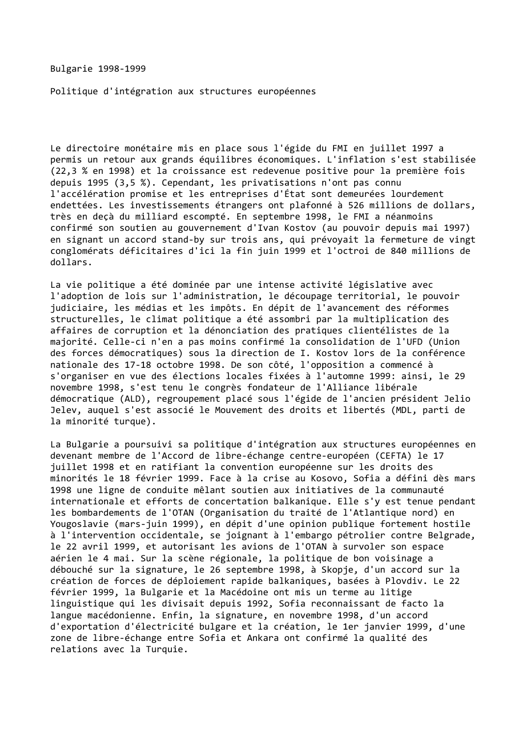 Prévisualisation du document Bulgarie (1998-1999)  : Politique d'intégration aux structures européennes