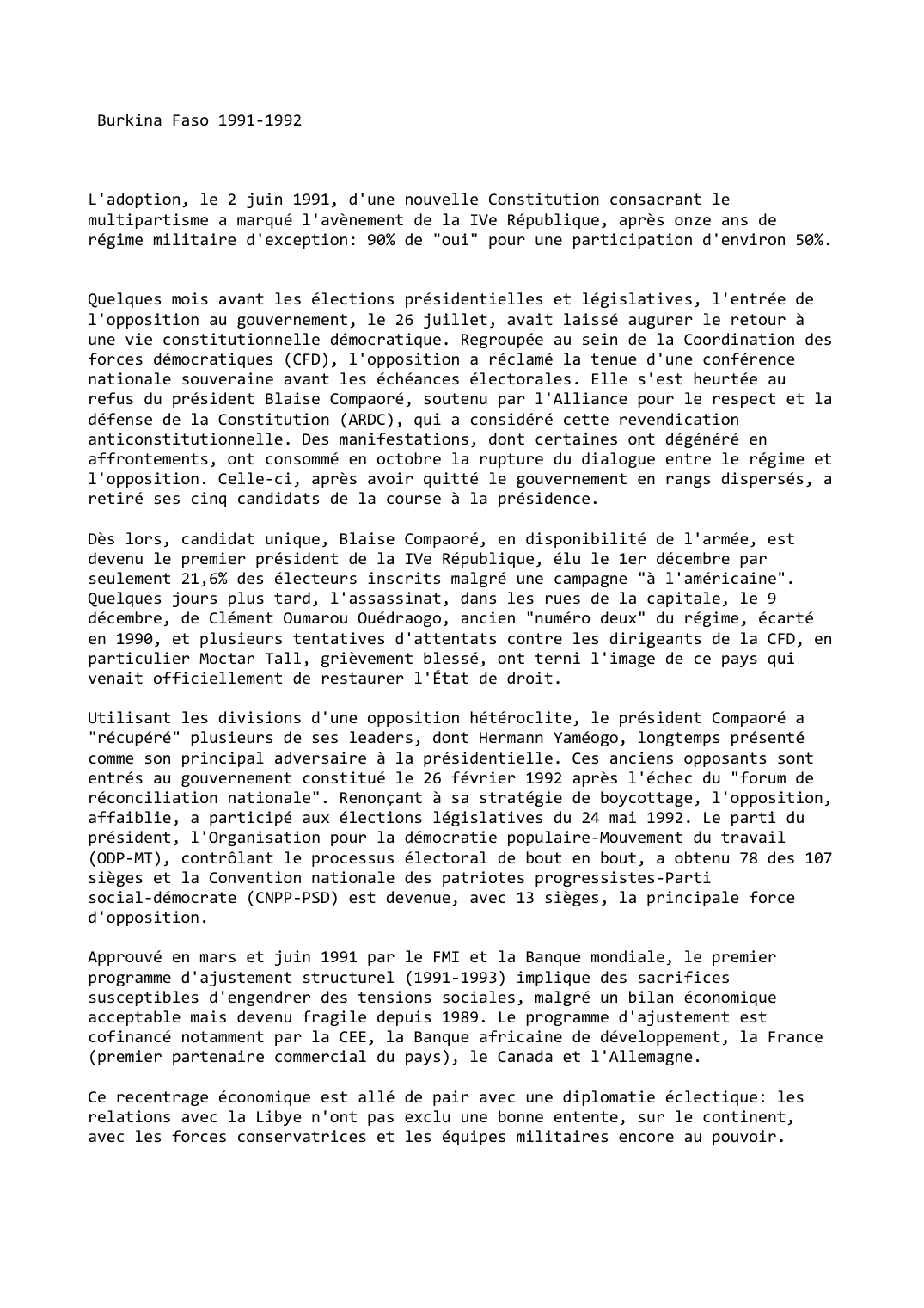 Prévisualisation du document Burkina Faso (1991-1992)