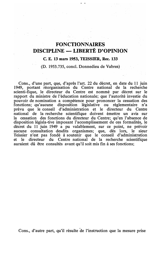 Prévisualisation du document C. E. 13 mars 1953, TEISSIER, Rec. 133
