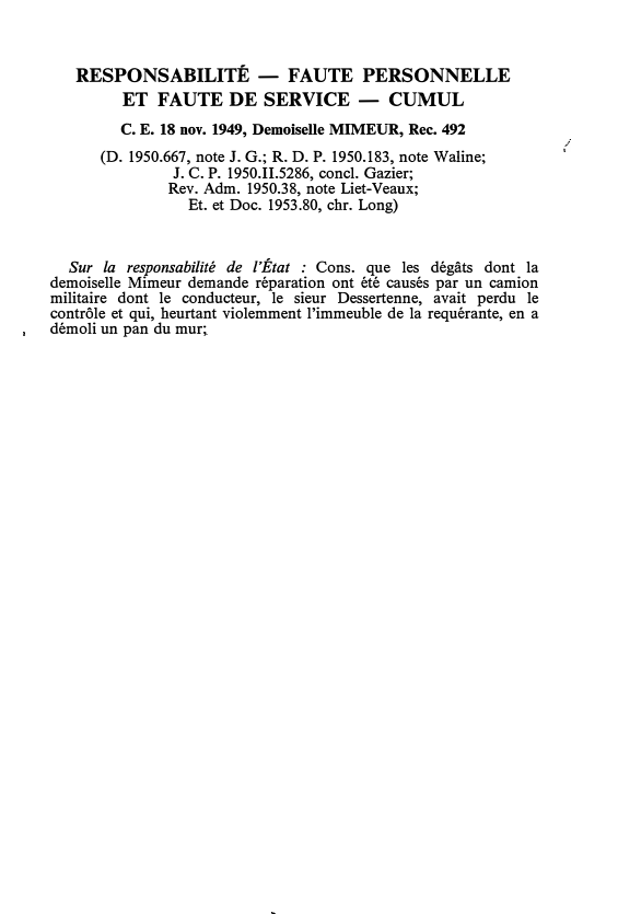 Prévisualisation du document C. E. 18 nov. 1949, Demoiselle MIMEUR, Rec. 492