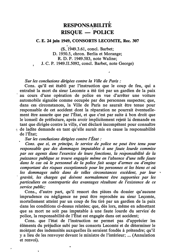 Prévisualisation du document C. E. 24 juin 1949, CONSORTS LECOMTE, Rec. 307