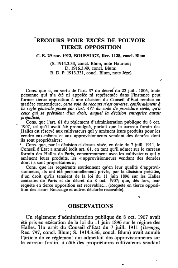 Prévisualisation du document C. E. 29 nov. 1912, BOUSSUGE, Rec. 1128, concl. Blum