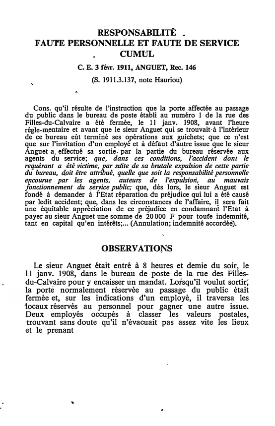 Prévisualisation du document C. E. 3 févr. 1911, ANGUET, Rec. 146