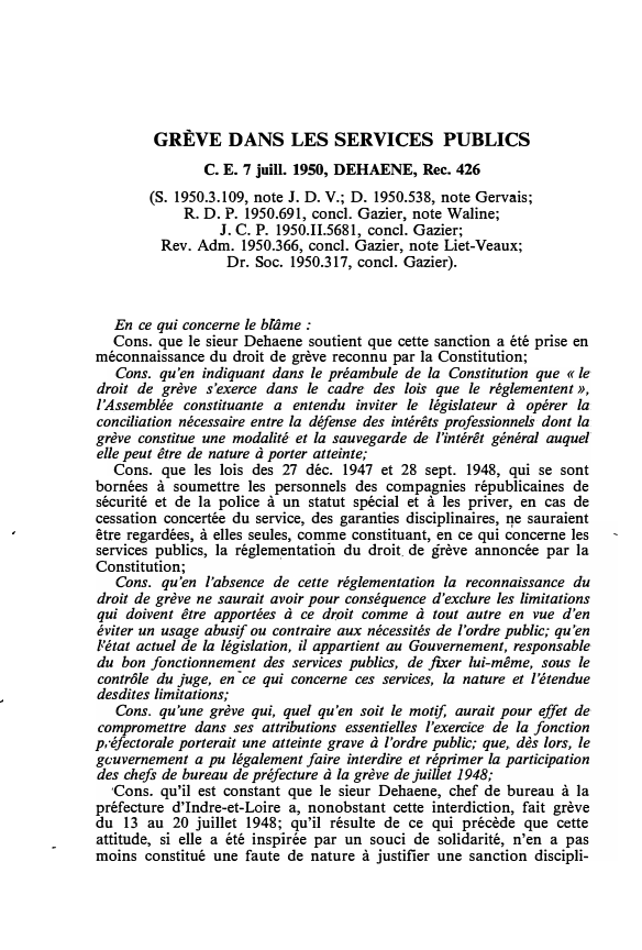 Prévisualisation du document C. E. 7 juill. 1950, DEHAENE, Rec. 426