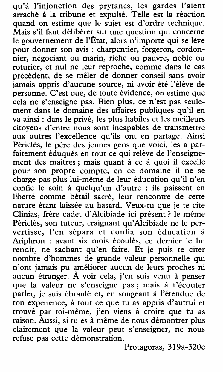 Prévisualisation du document C. VERTU POLITIQUE ET ENSEIGNEMENT
LA VERTU POLITIQUE PEUT-ET.' .F.
S'ENSEIGNER ?
[SOCRATE]
Beau