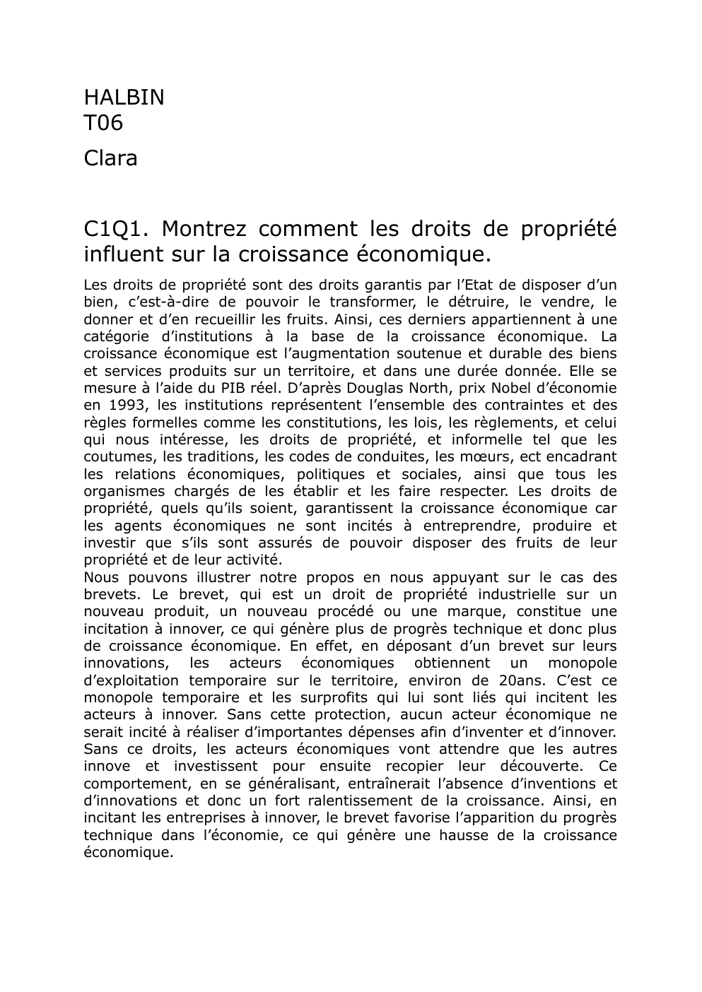 Prévisualisation du document C1Q1. Montrez comment les droits de propriété influent sur la croissance économique.