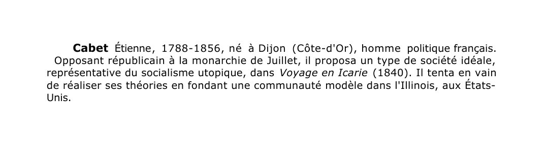 Prévisualisation du document Cabet Étienne , 1788-1856, né à Dijon (Côte-d'Or), homme politique français.
